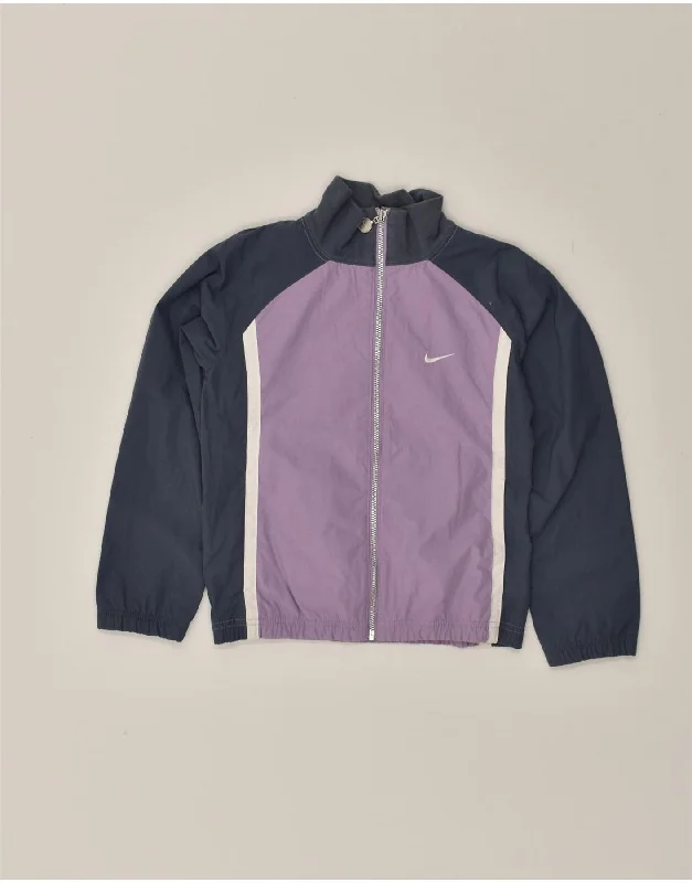 NIKE Girls Tracksuit Top Jacket 8-9 Years Small  Purple Colourblock Cotton