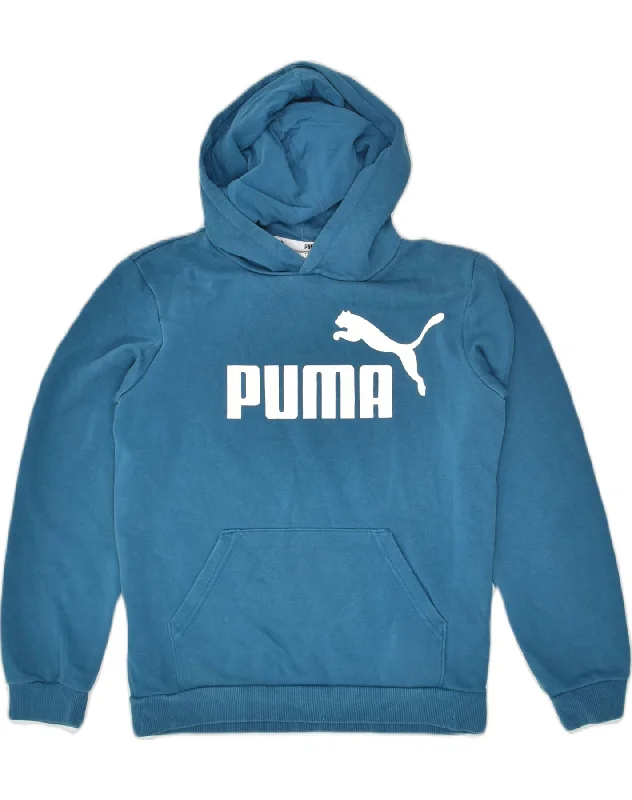 PUMA Boys Graphic Hoodie Jumper 11-12 Years Blue Cotton