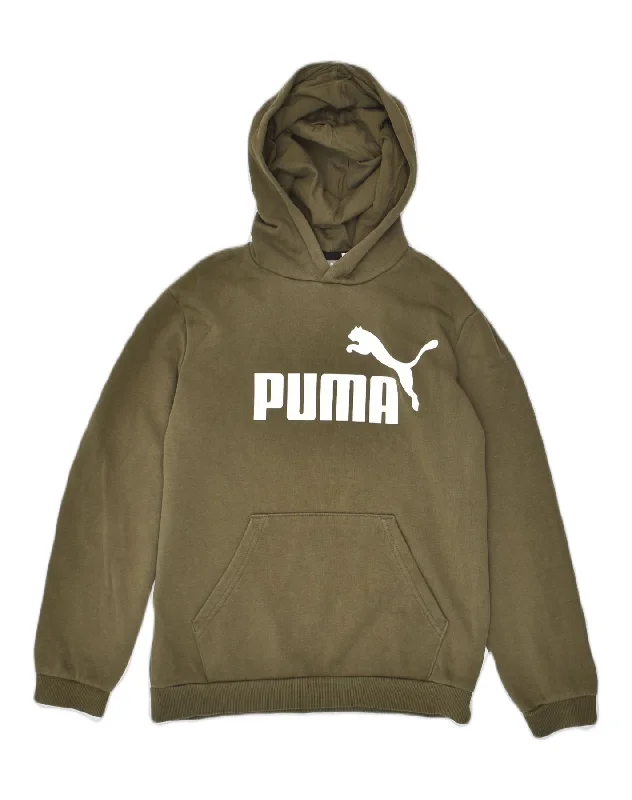 PUMA Boys Graphic Hoodie Jumper 13-14 Years Khaki Cotton