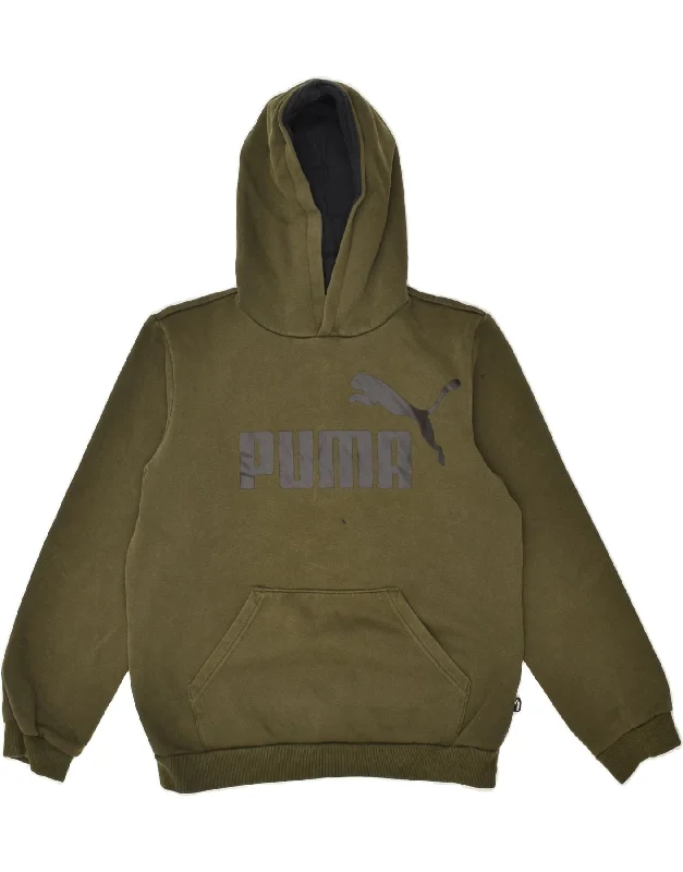 PUMA Boys Graphic Hoodie Jumper 13-14 Years Khaki Cotton