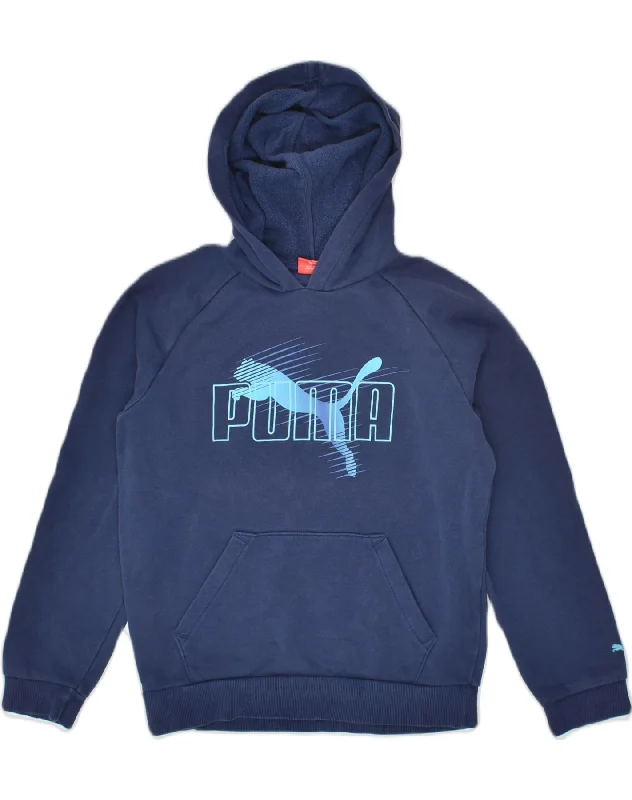 PUMA Boys Graphic Hoodie Jumper 13-14 Years Navy Blue Cotton