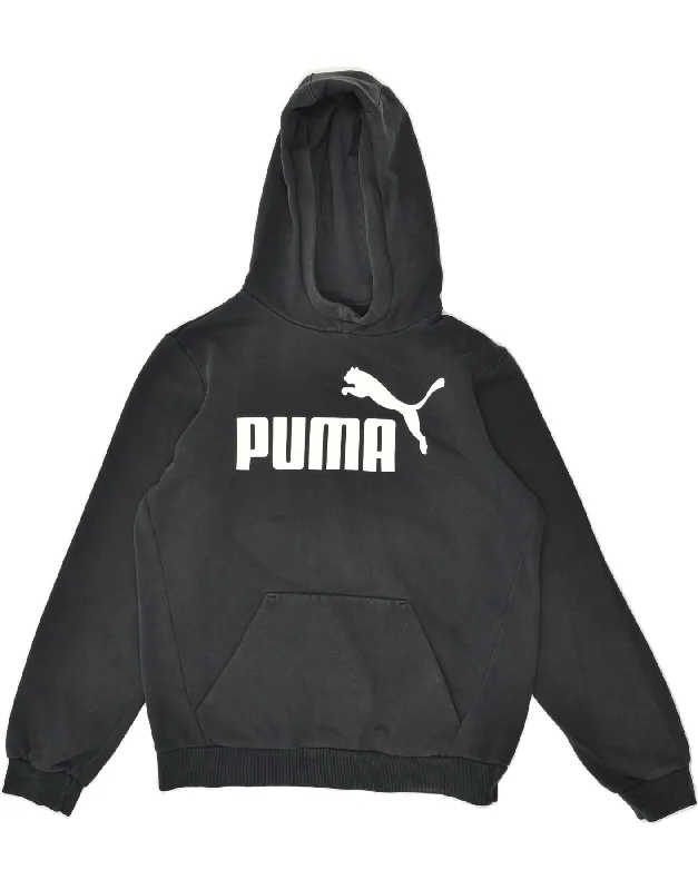 PUMA Boys Graphic Hoodie Jumper 13-14 Years XL Black Cotton