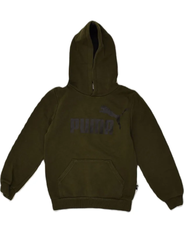 PUMA Boys Graphic Hoodie Jumper 9-10 Years Khaki Cotton