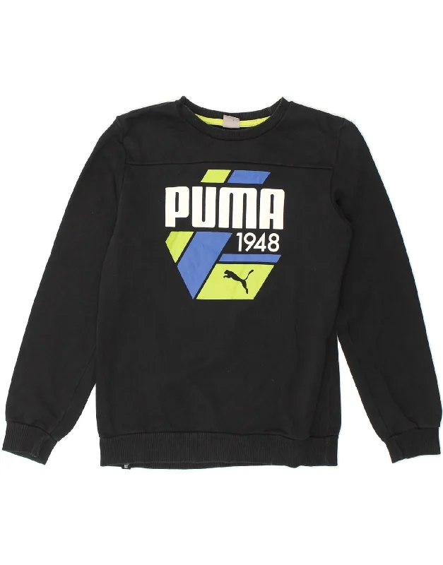 PUMA Boys Graphic Sweatshirt Jumper 13-14 Years Black Cotton