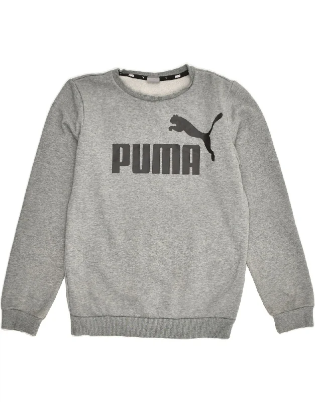 PUMA Boys Graphic Sweatshirt Jumper 13-14 Years Grey Cotton