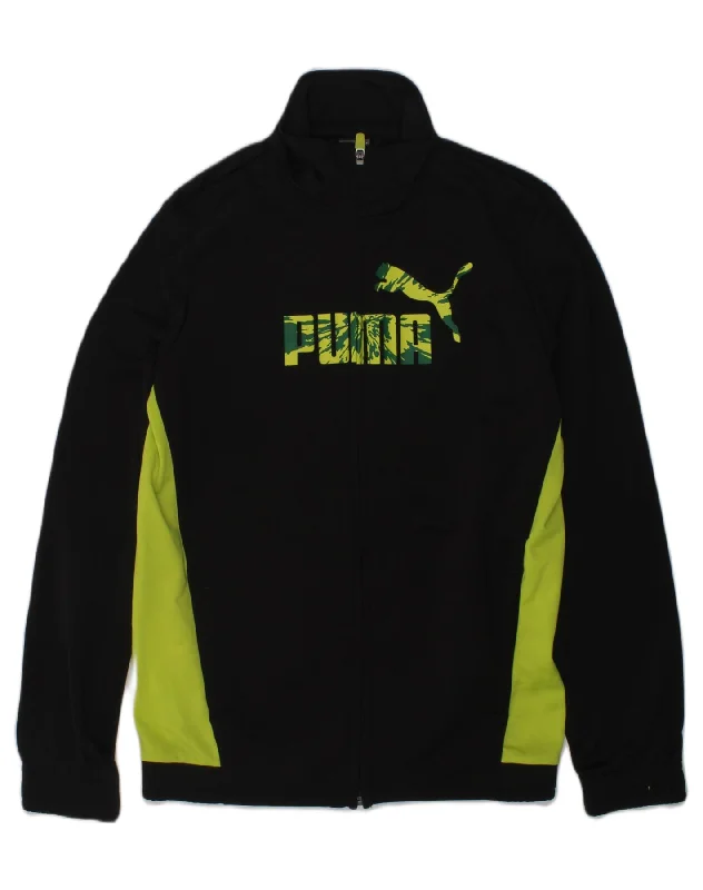 PUMA Boys Graphic Tracksuit Top Jacket 11-12 Years Black Colourblock