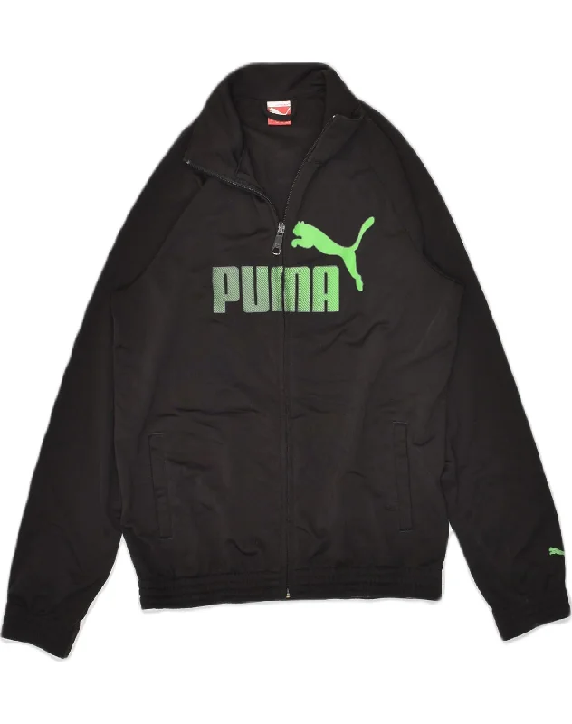 PUMA Boys Graphic Tracksuit Top Jacket 11-12 Years Black Polyester