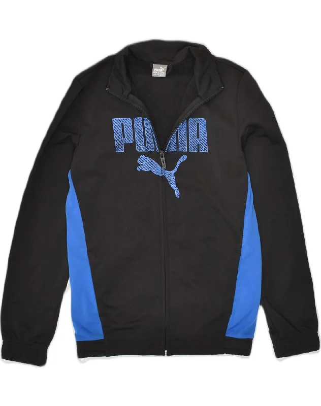 PUMA Boys Graphic Tracksuit Top Jacket 11-12 Years Black Polyester