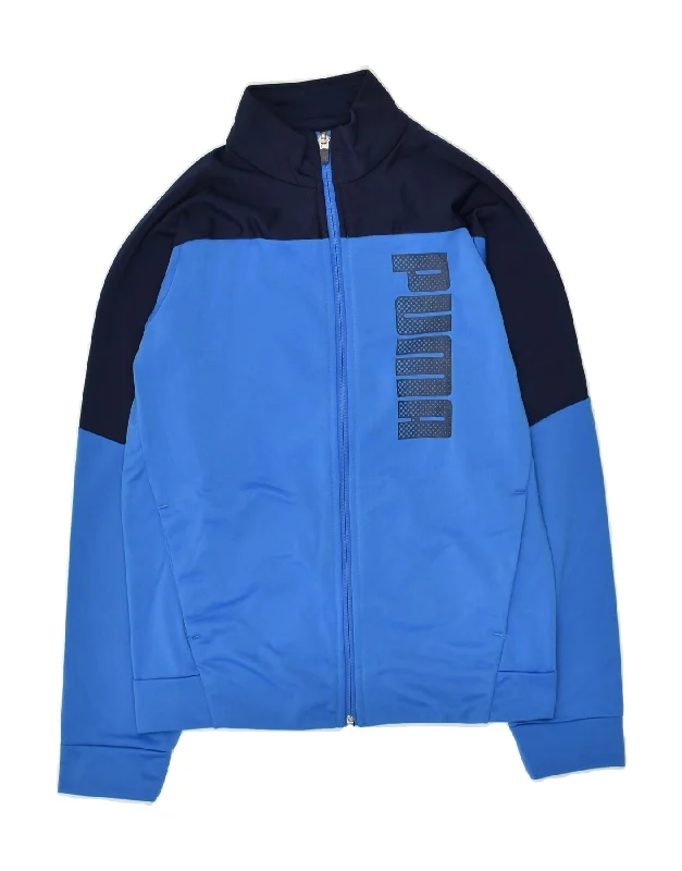 PUMA Boys Graphic Tracksuit Top Jacket 11-12 Years Blue Colourblock