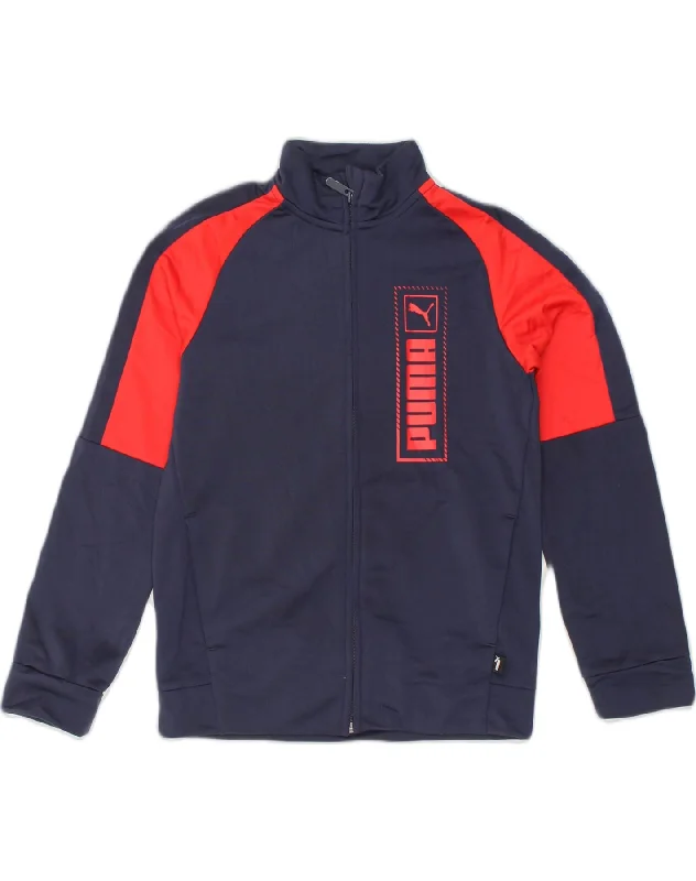 PUMA Boys Graphic Tracksuit Top Jacket 11-12 Years Navy Blue Colourblock