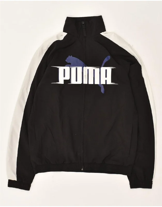 PUMA Boys Graphic Tracksuit Top Jacket 13-14 Years Black Colourblock