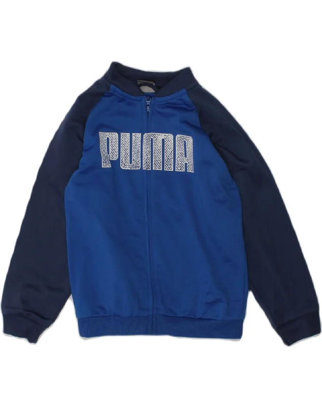 PUMA Boys Graphic Tracksuit Top Jacket 2-3 Years Blue Colourblock