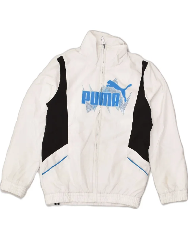 PUMA Boys Graphic Tracksuit Top Jacket 5-6 Years XS White Colourblock