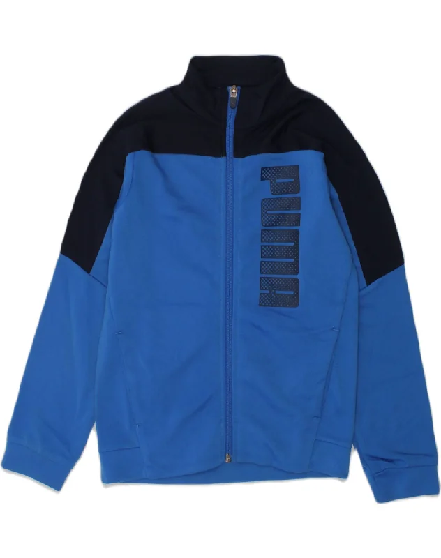 PUMA Boys Graphic Tracksuit Top Jacket 7-8 Years Blue Colourblock