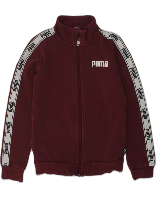 PUMA Boys Graphic Tracksuit Top Jacket 9-10 Years Maroon Cotton