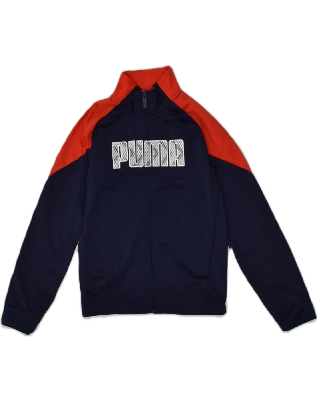 PUMA Boys Graphic Tracksuit Top Jacket 9-10 Years Navy Blue Colourblock