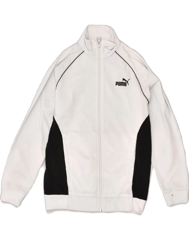 PUMA Boys Tracksuit Top Jacket 9-10 Years Medium White Polyester