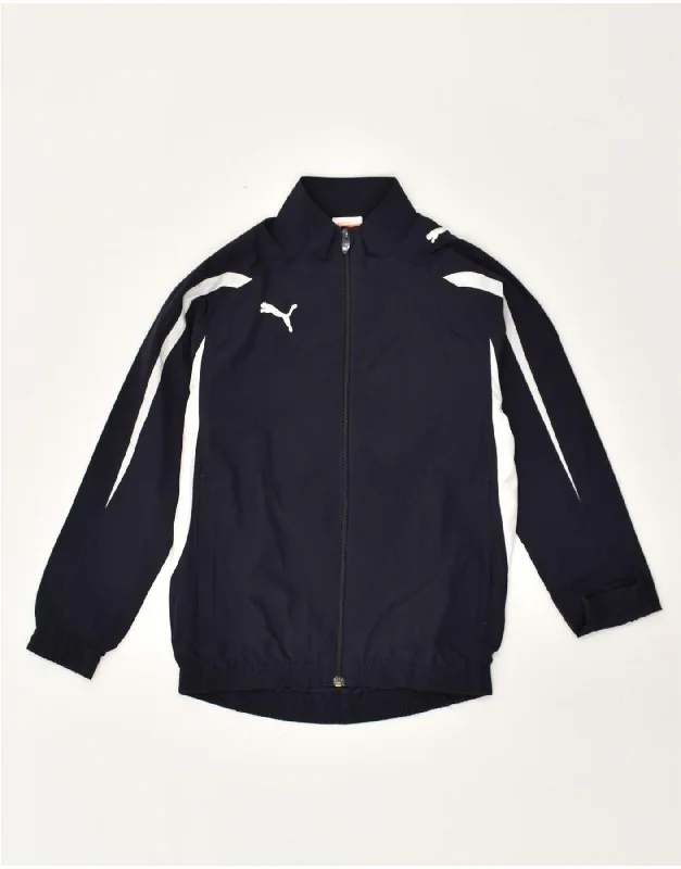 PUMA Boys Tracksuit Top Jacket 9-10 Years Navy Blue Colourblock Polyester