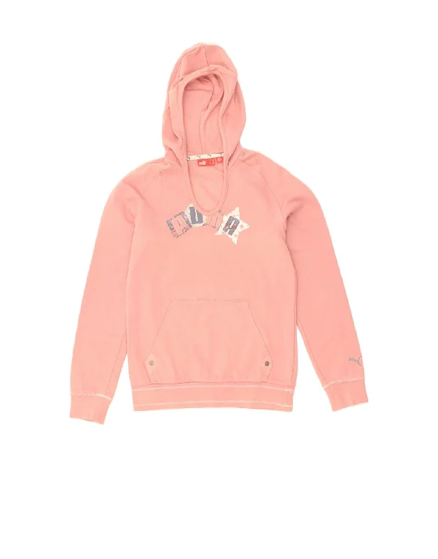 PUMA Girls Graphic Hoodie Jumper 11-12 Years Large Pink Cotton