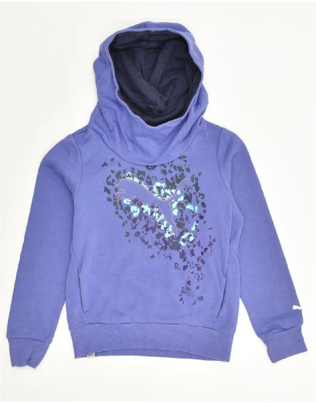 PUMA Girls Graphic Hoodie Jumper 11-12 Years  Purple Cotton