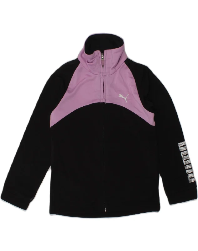 PUMA Girls Graphic Tracksuit Top Jacket 4-5 Years Black Colourblock