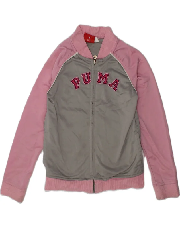 PUMA Girls Graphic Tracksuit Top Jacket 5-6 Years Grey Colourblock