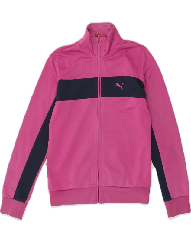 PUMA Girls Tracksuit Top Jacket 11-12 Years Large  Pink Polyester