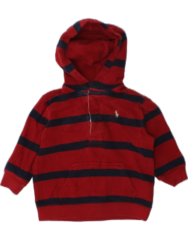 RALPH LAUREN Baby Boys Button Neck Hoodie Jumper 12-18 Months Red Striped