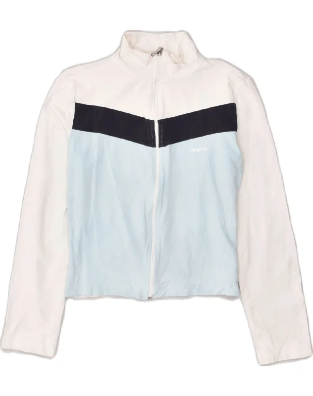 REEBOK Girls Tracksuit Top Jacket 15-16 Years White Colourblock Polyester