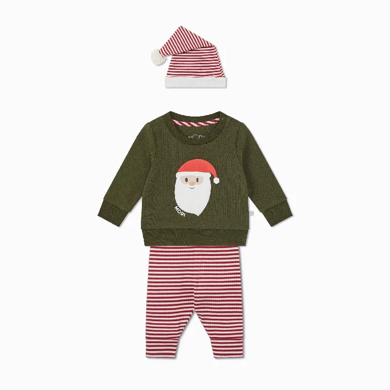 Santa Sweatshirt, Ribbed Leggings & Elf Hat