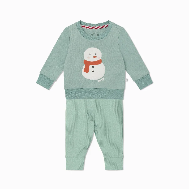 Snowman Sweatshirt & Ribbed Leggings Outfit