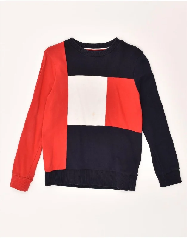 TOMMY HILFIGER Boys Sweatshirt Jumper 11-12 Years Red Colourblock Cotton