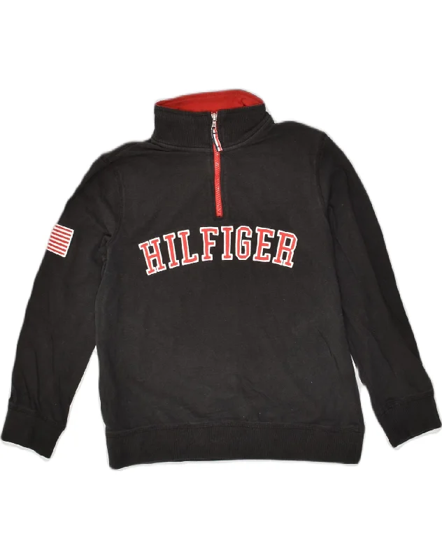 TOMMY HILFIGER Boys Zip Neck Sweatshirt Jumper 12-13 Years Medium Black