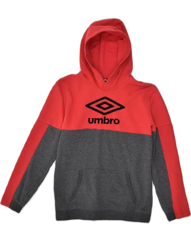 UMBRO Boys Graphic Hoodie Jumper 15-16 Years XL  Red Colourblock Cotton