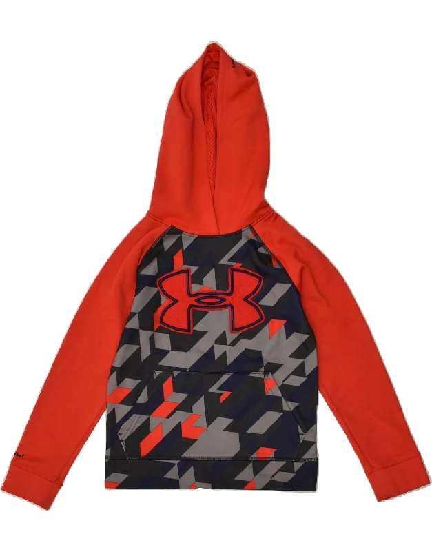 UNDER ARMOUR Boys Graphic Hoodie Jumper 5-6 Years XS Red Geometric