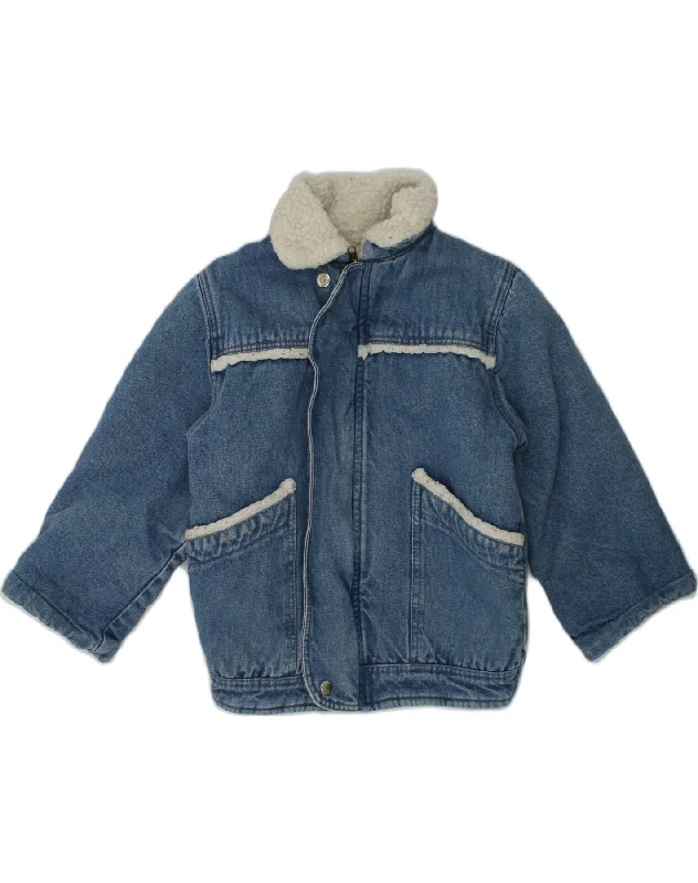 VINTAGE Baby Boys Graphic Sherpa Denim Jacket 18-24 Months Navy Blue