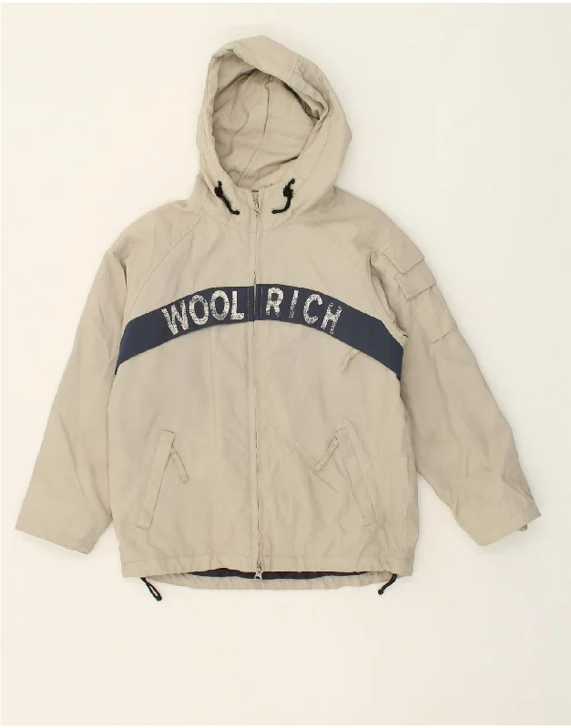 WOOLRICH Boys Graphic Hooded Rain Jacket 9-10 Years Beige