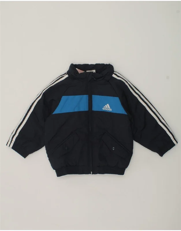 ADIDAS Baby Boys Padded Jacket 9-12 Months Navy Blue Colourblock Polyester