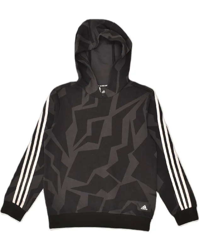 ADIDAS Boys Crazy Pattern Hoodie Jumper 11-12 Years Black Geometric Cotton