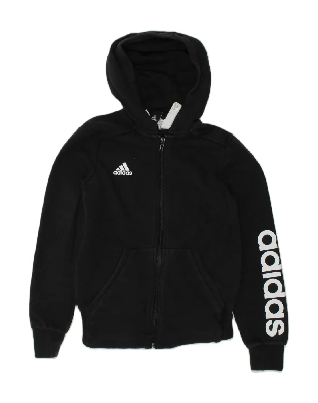 ADIDAS Boys Graphic Hoodie Jumper 11-12 Years Black Cotton