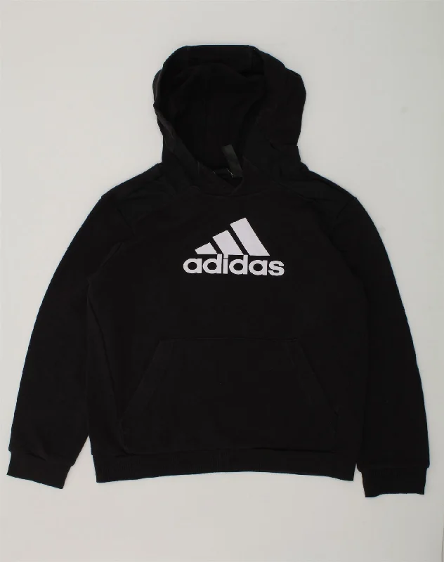 ADIDAS Boys Graphic Hoodie Jumper 11-12 Years Black Cotton