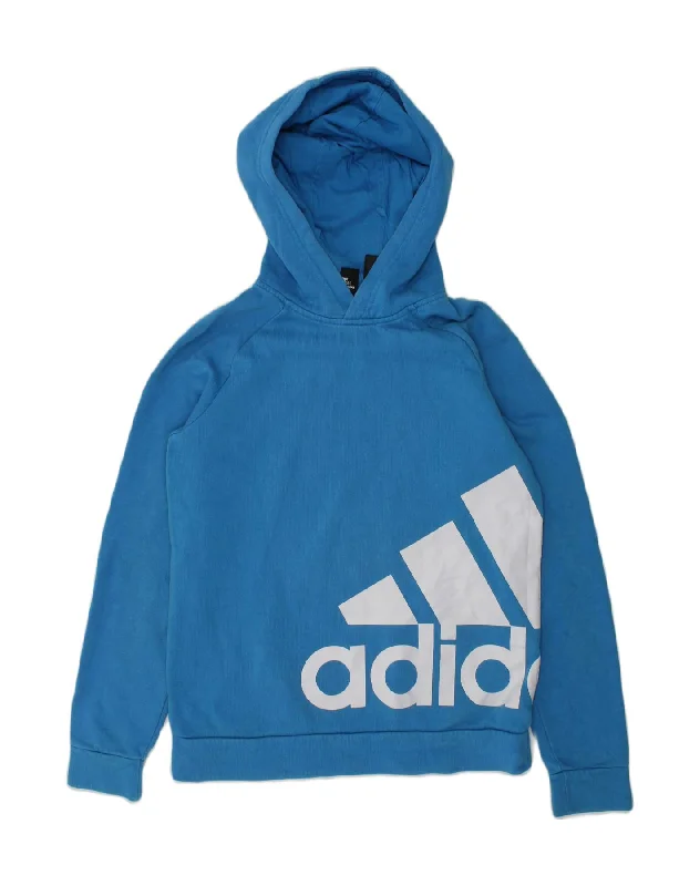 ADIDAS Boys Graphic Hoodie Jumper 11-12 Years Blue Cotton