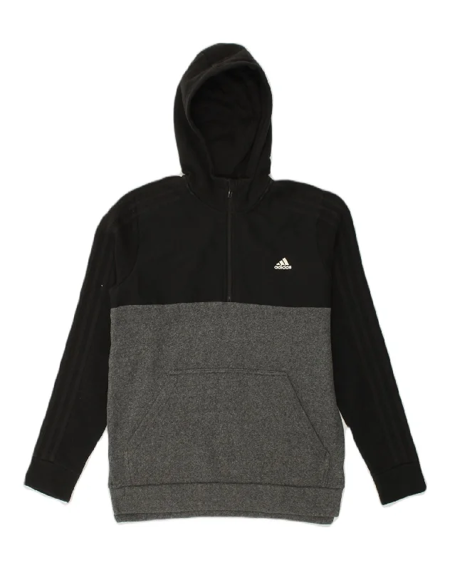 ADIDAS Boys Graphic Hoodie Jumper 15-16 Years Black Colourblock Cotton