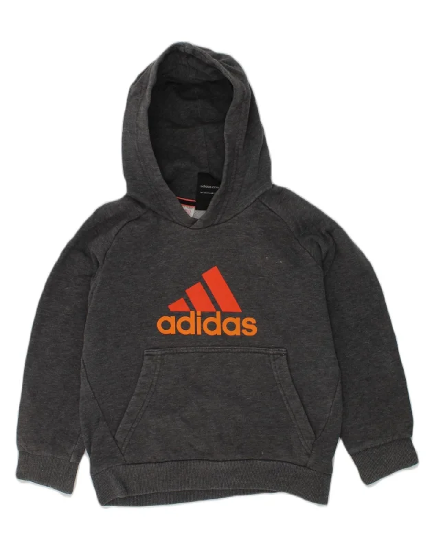 ADIDAS Boys Graphic Hoodie Jumper 5-6 Years Grey Cotton