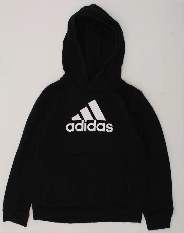 ADIDAS Boys Graphic Hoodie Jumper 9-10 Years Black