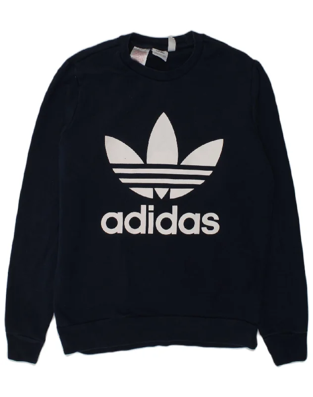 ADIDAS Boys Graphic Sweatshirt Jumper 13-14 Years Navy Blue Cotton