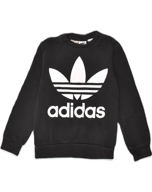 ADIDAS Boys Graphic Sweatshirt Jumper 7-8 Years Black Cotton