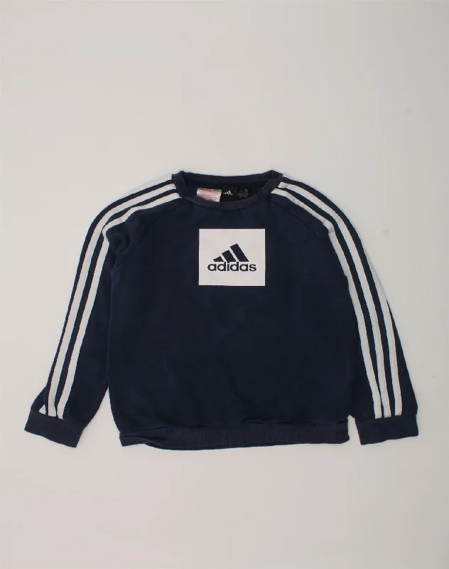 ADIDAS Boys Graphic Sweatshirt Jumper 7-8 Years Navy Blue Cotton