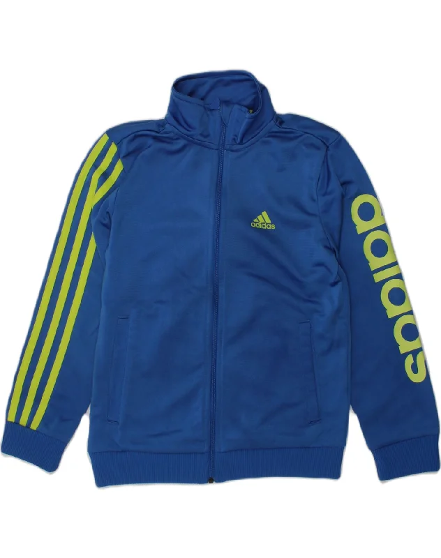 ADIDAS Boys Graphic Tracksuit Top Jacket 7-8 Years Blue Polyester