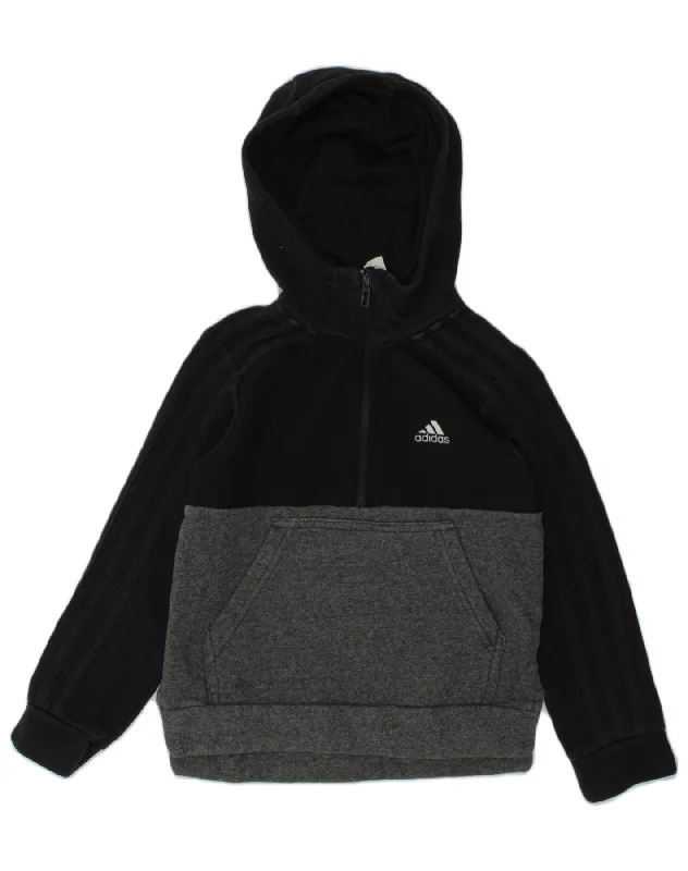 ADIDAS Boys Graphic Zip Neck Hoodie Jumper 7-8 Years Black Colourblock